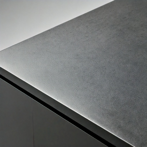 Large-format porcelain slab countertop — ultra-matte concrete grey, Dekton style, modern minimalist luxury