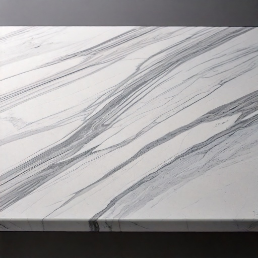 Engineered quartz countertop slab — Caesarstone Calacatta Nuvo style, polished white surface with grey veining