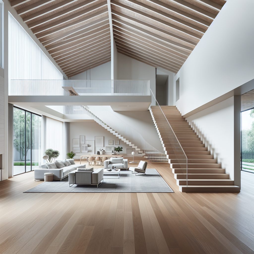 Open concept addition with staircase and wide plank hardwood